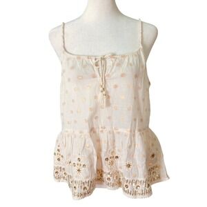 Abercrombie & Fitch Beaded Embellished Tank Tassel Tie Ivory Gold Boho (Size L)